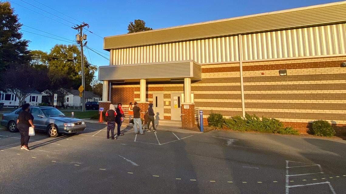 Voters stand in line to vote at the Shute Center in Monroe, NC, Tuesday, November 3, 2020. Union County races included for the Board of Commissioners and School Board.