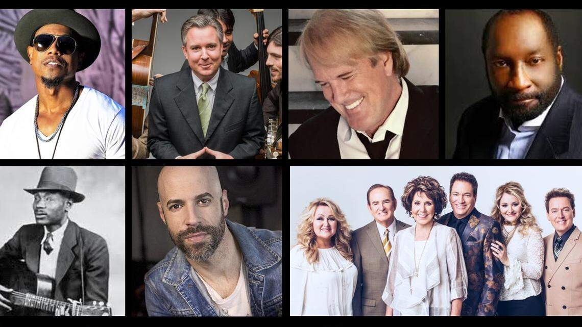 Clockwise from top left are: Calvin Richardson, Dolphus Ramseur, John Tesh, Luther Barnes, Blind Boy Fuller, Chris Daughtry and The Hoppers.