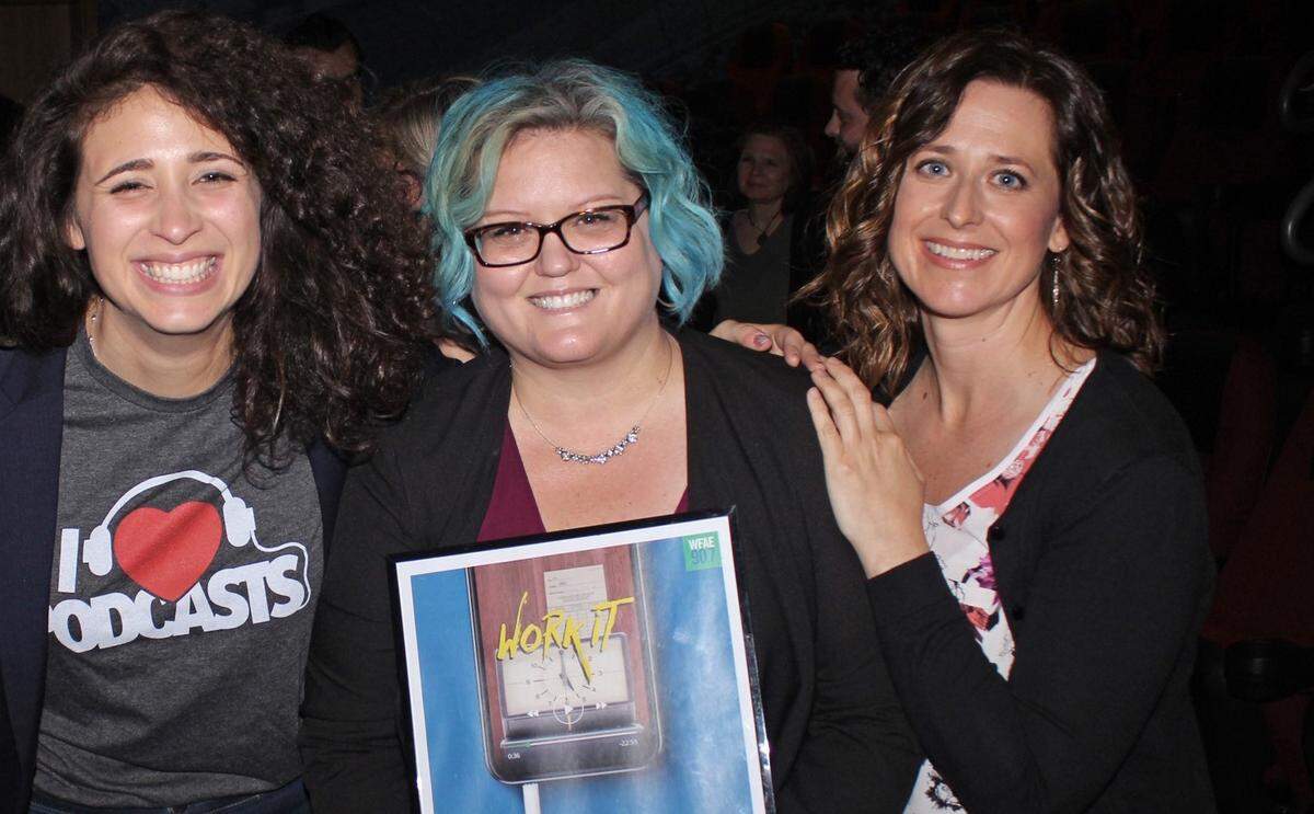WFAE’s Joni Deutsch with Work It hosts and PodQuest winners Jill Bjers and Stephanie Hale.
