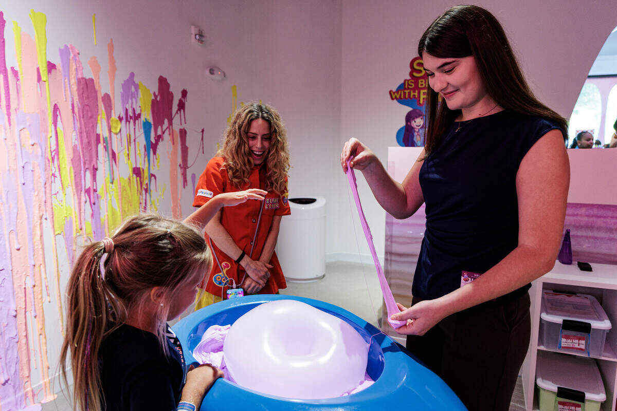 Claire Harutunian plays with slime at the Sloomoo Institute on Wednesday, June 8, 2026.