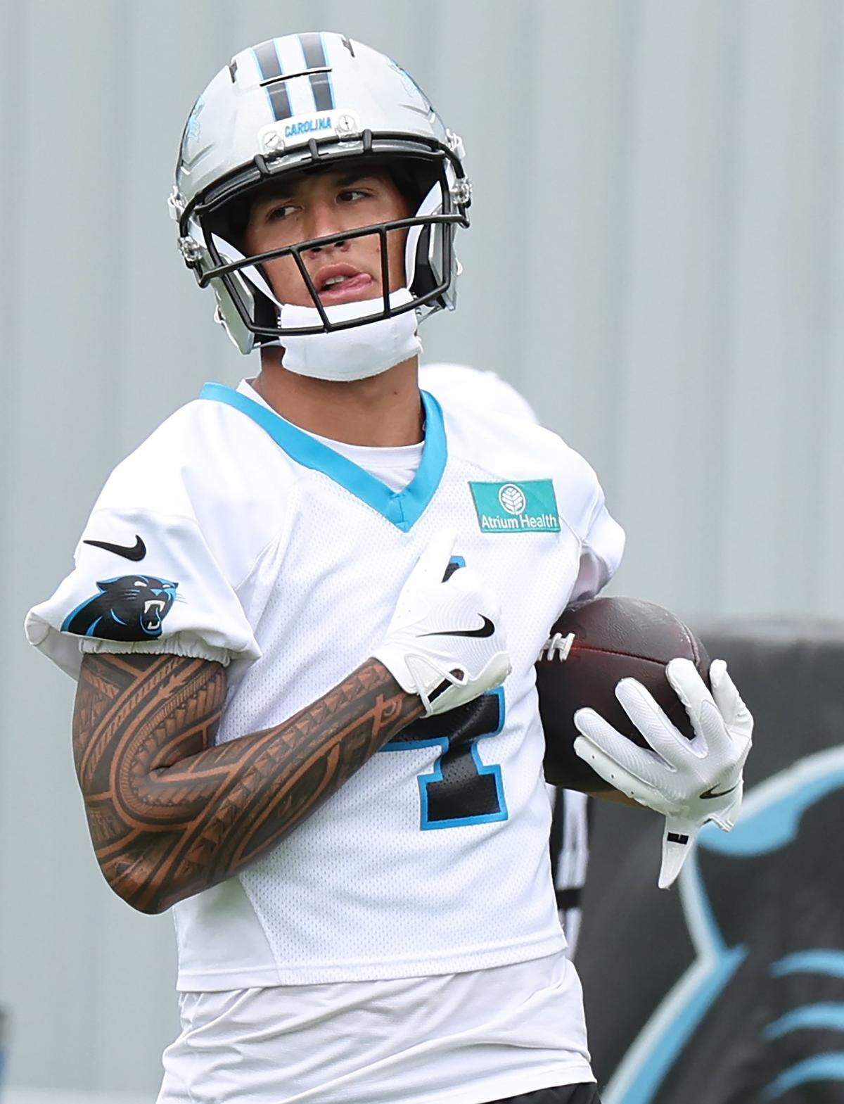 Carolina Panthers Tetairoa McMillan during the team’s OTA practice on Tuesday, May 27, 2025.