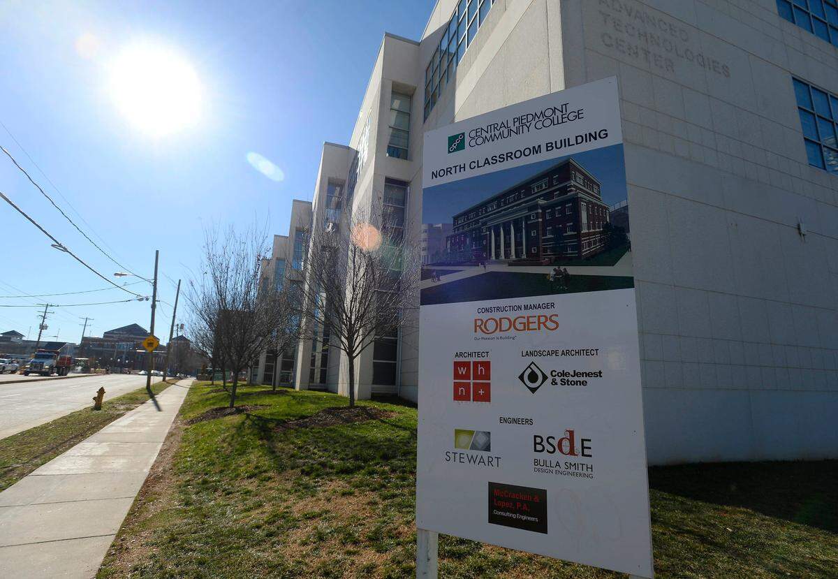 A construction sign is posted along Charlottetowne Avenue on the Central Piedmont Community College’s Central Campus on Tuesday, January 22, 2019.