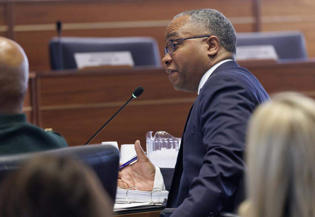 Mecklenburg County District Attorney Spencer Merriweather testifies before the House Select Committee on Oversight and Reform on Monday, Feb. 9, 2026, at the North Carolina Legislative Building. 