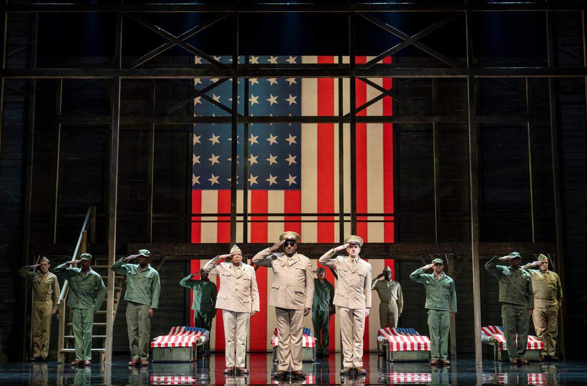 “A Soldier’s Play” by Charles Fuller won the Pulitzer Prize in 1982, and a Tony Award for Best Revival of a Play in 2020. The touring case includes veteran Broadway star Norm Lewis, center, in sunglasses.