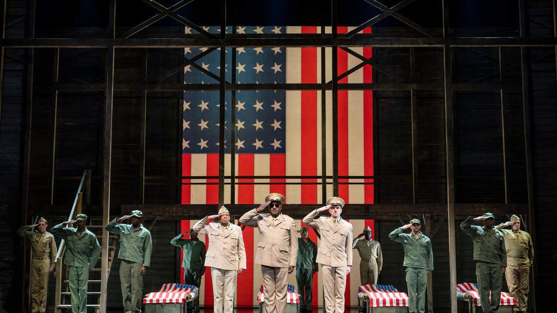 “A Soldier’s Play” by Charles Fuller won the Pulitzer Prize in 1982, and a Tony Award for Best Revival of a Play in 2020. The touring case includes veteran Broadway star Norm Lewis, center, in sunglasses.