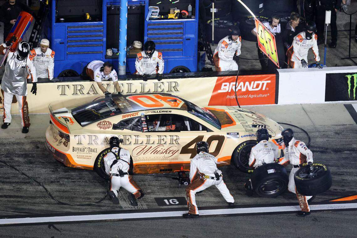NASCAR Cup Series driver Justin Allgaier (40) makes a pitstop during Duel 1 at Daytona International Speedway.