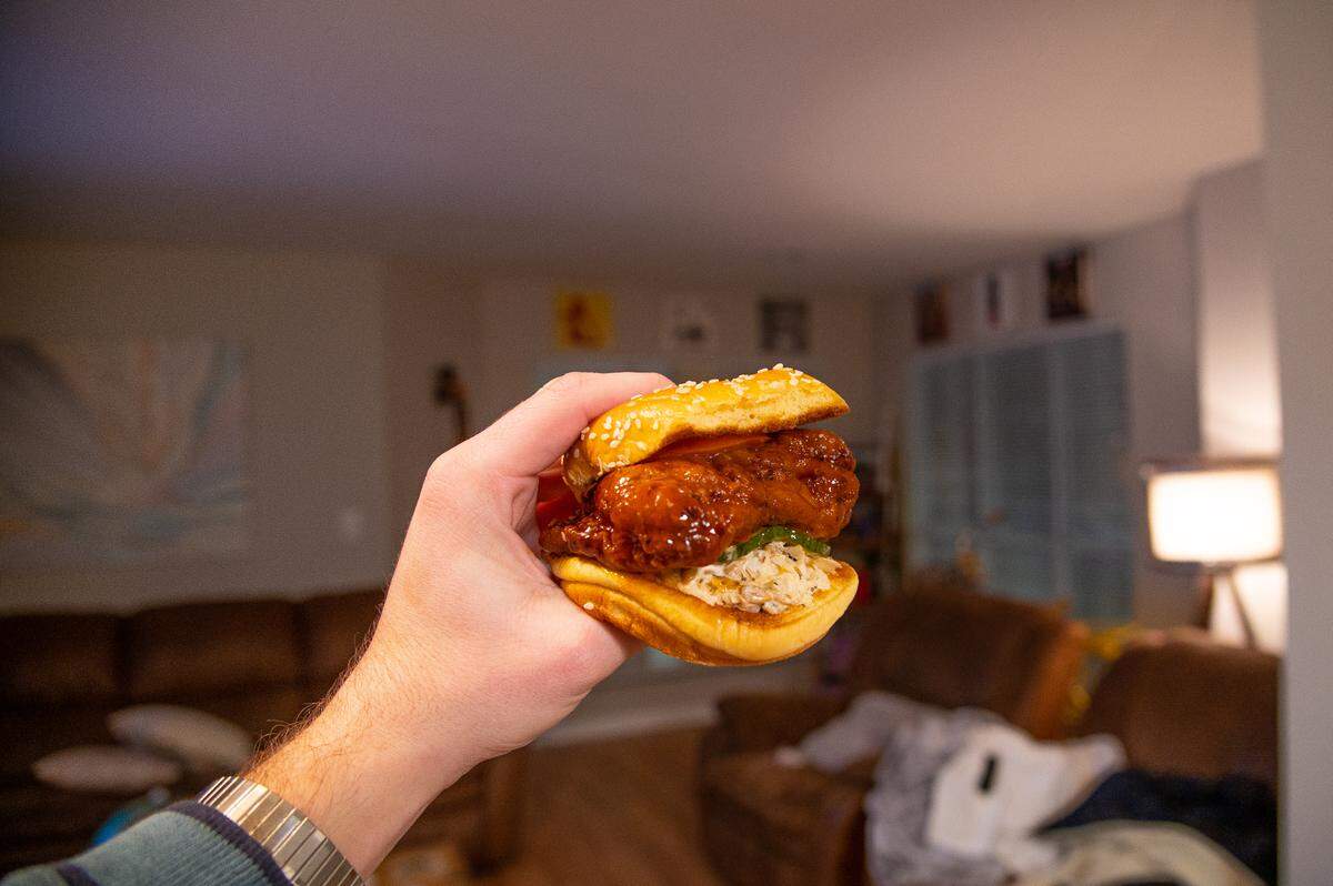 The Red Devil Chicken sandwich at The Goodyear House is a sweet and spicy concoction paired with a sesame seed bun.