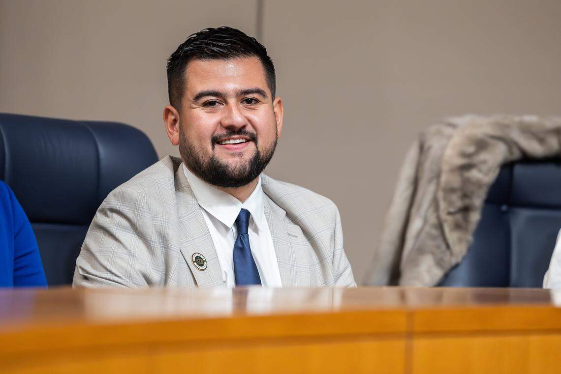 Councilman Juan Diego “JD” Mazuera Arias speaks after being sworn in.