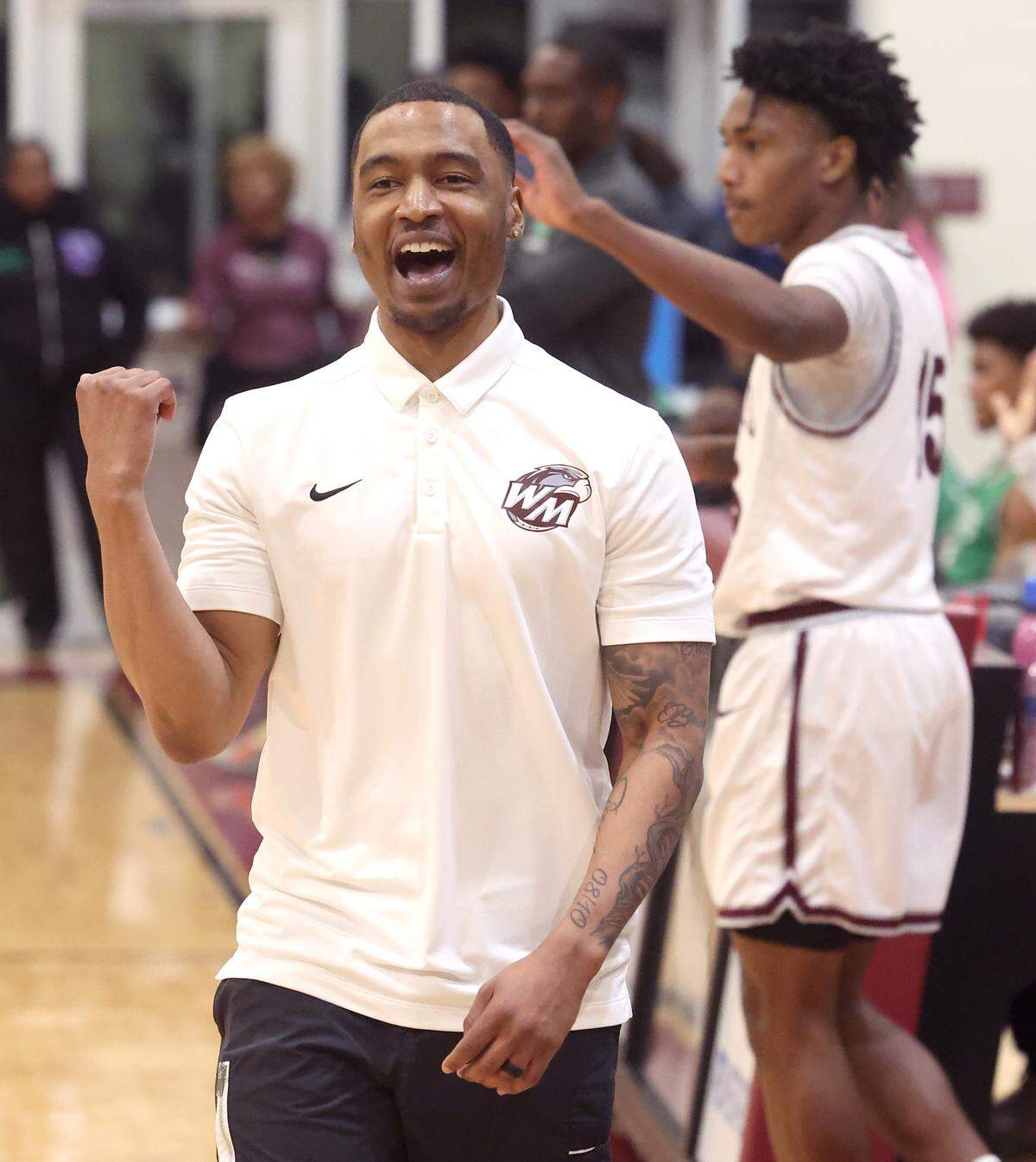West Meck Hawks head coach Chris Ewell walks along the team’s sideline in the closing moments of action against Myers Park on Tuesday, January 20, 2026. West Meck defeated Myers Park 72-69.