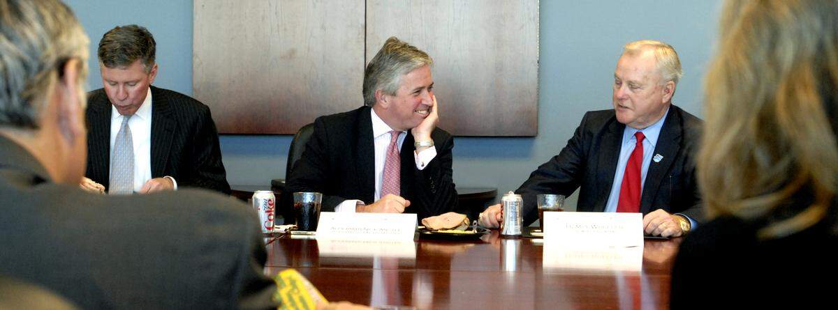 Alderman Nick Anstee the lord mayor of the City of London chatted with Humpy Wheeler of the Wheeler Company over lunch before addressing the Charlotte Regional Partnership on Tuesday Jan. 27, 2010 to discuss the U.K.'s successful banking regulations.  Anstee is the 682nd Lord Mayor appointed to the annual, nonpartisan position.  
