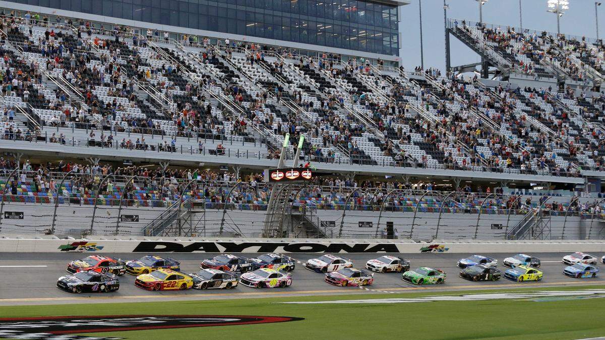 Drivers make their way around Daytona International Speedway last August. Mark Beard Sr., whose Beard Motorsports team usually only enters superspeedway races, has died at age 72.