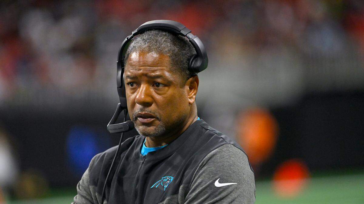 Carolina Panthers head coach Steve Wilks watches from the sidelines during the first half of an NFL football game against the Atlanta Falcons Sunday, Oct. 30, 2022, in Atlanta. (AP Photo/John Amis)