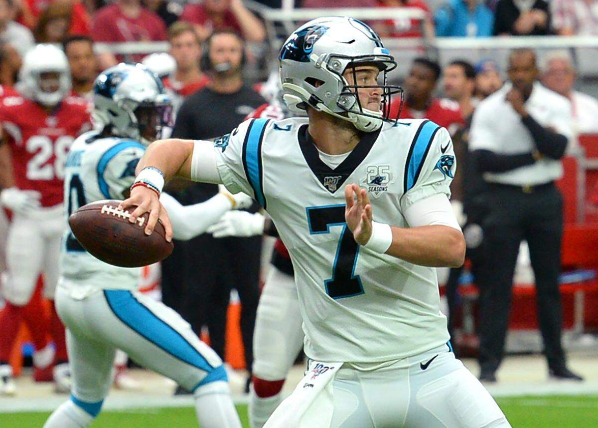 Panthers quarterback Kyle Allen made his 2019 debut against the Arizona Cardinals, throwing four touchdown passes in a 38-20 win.
