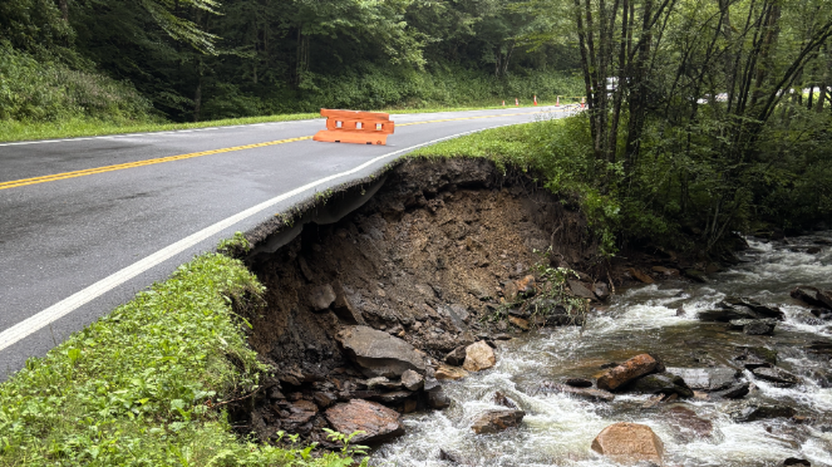 A landslide closed a busy highway in the North Carolina and Tennessee mountains late Friday, Aug. 1, 2025, National Park Service rangers said.