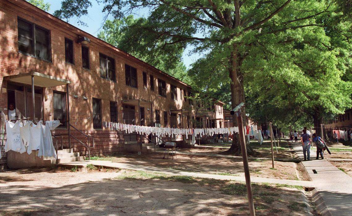 Kelly King, the CEO of Truist, was born in Raleigh in 1948. His family then lived in the Halifax Court public housing complex, pictured above, which is now demolished.