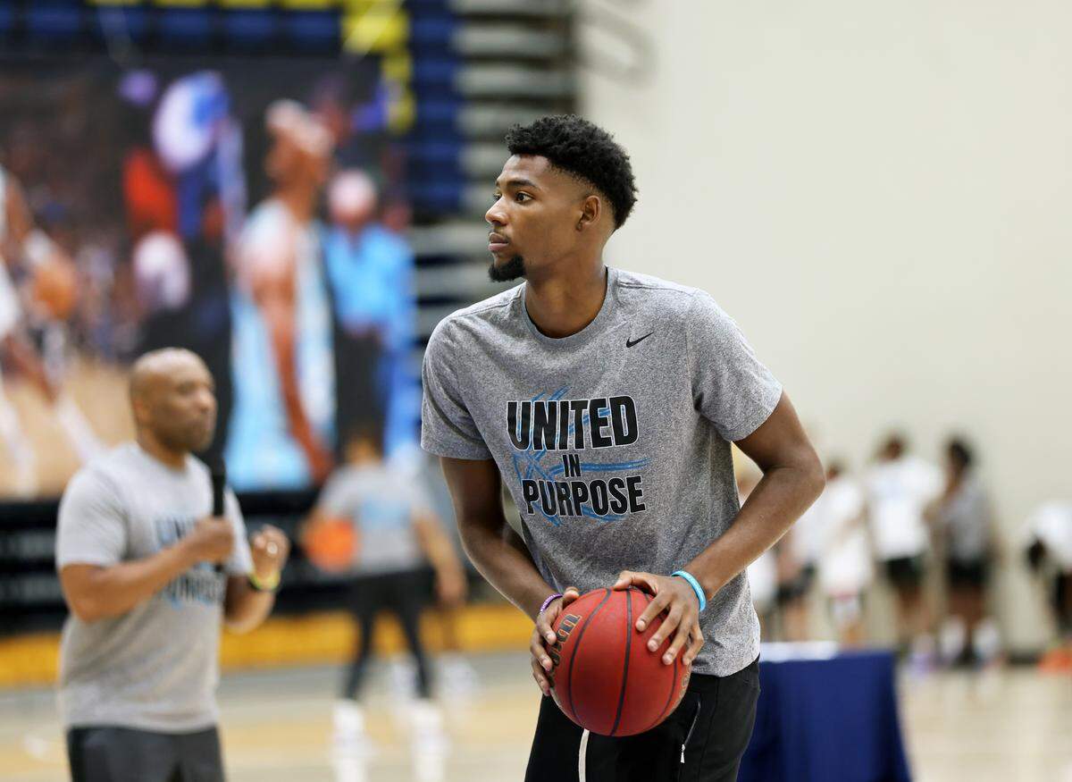Charlotte Hornets forward Brandon Miller hosted a youth basketball camp at Charlotte’s Queens University.