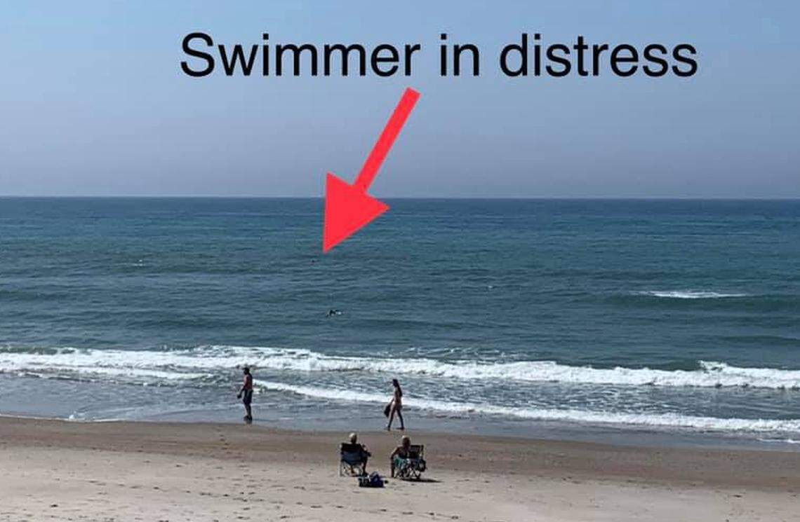 The swimmer rescued Tuesday off Pine Knoll Shores was so far out, he could hardly be seen, say town officials.