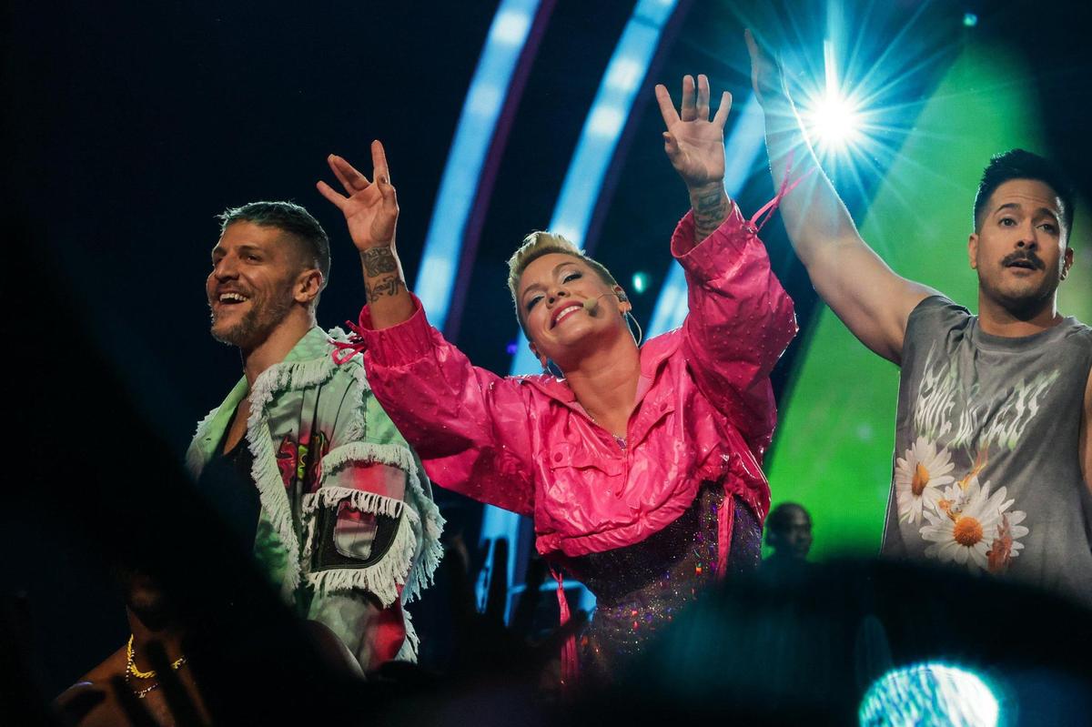 Pink performs during her Trustfall Tour at Spectrum Center on Sunday, November 12, 2023 in Charlotte, NC.