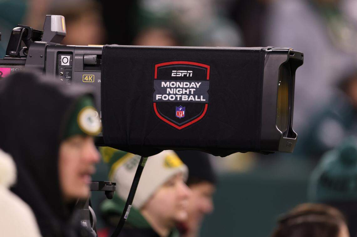 GREEN BAY, WISCONSIN - NOVEMBER 10: A detail of 'Monday Night Football' signage prior to the game between the Green Bay Packers and the Philadelphia Eagles at Lambeau Field on November 10, 2025 in Green Bay, Wisconsin. (Photo by Michael Reaves/Getty Images)