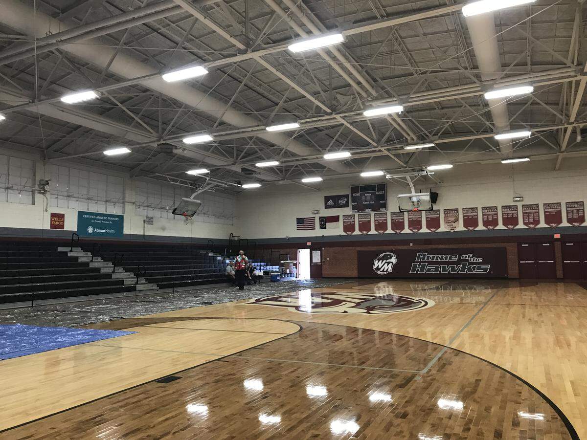 The West Mecklenburg High School shelter was empty around 11 a.m. Thursday, a few hours after it opened.
