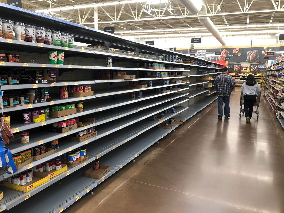 Many grocery shelves at the Walmart in Indian Trail were sparsely stocked on April 5.