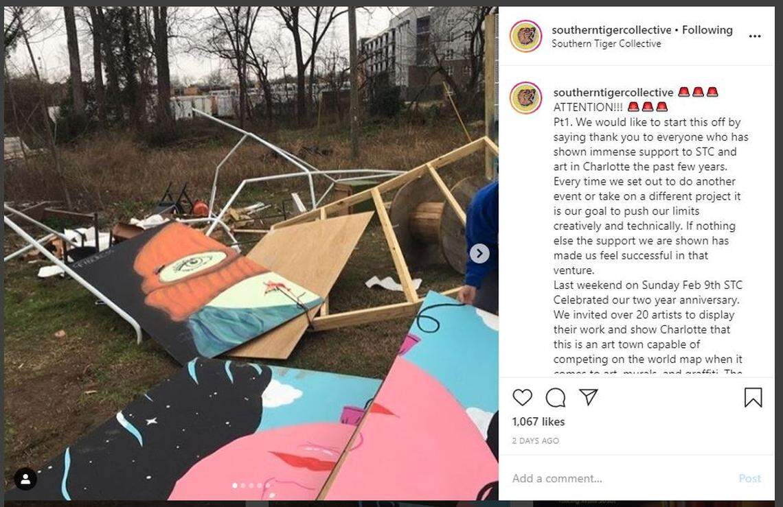 Southern Tiger Collective posted this account of vandalism against them on Nov. 17, about a week after they say art and equipment were damaged or stolen after their second anniversary party.