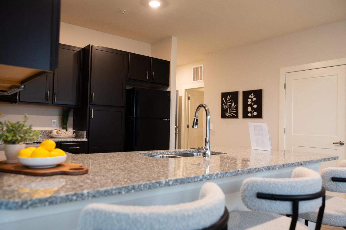 The Kitchen in a model unit at Evoke Living at Eastland Yards which is an an affordable housing complex for seniors in Charlotte, N.C., on Wednesday, November 20, 2024.