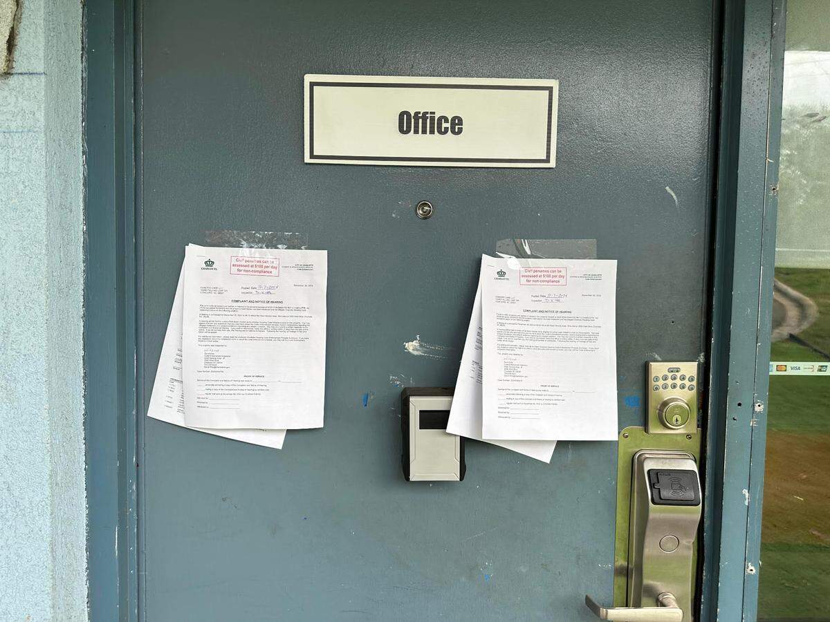 Two complaints and notices of hearing from the city’s code enforcement dated Nov. 7 were taped on the office door at the Lamplighter Inn hotel in northwest Charlotte on Thursday.