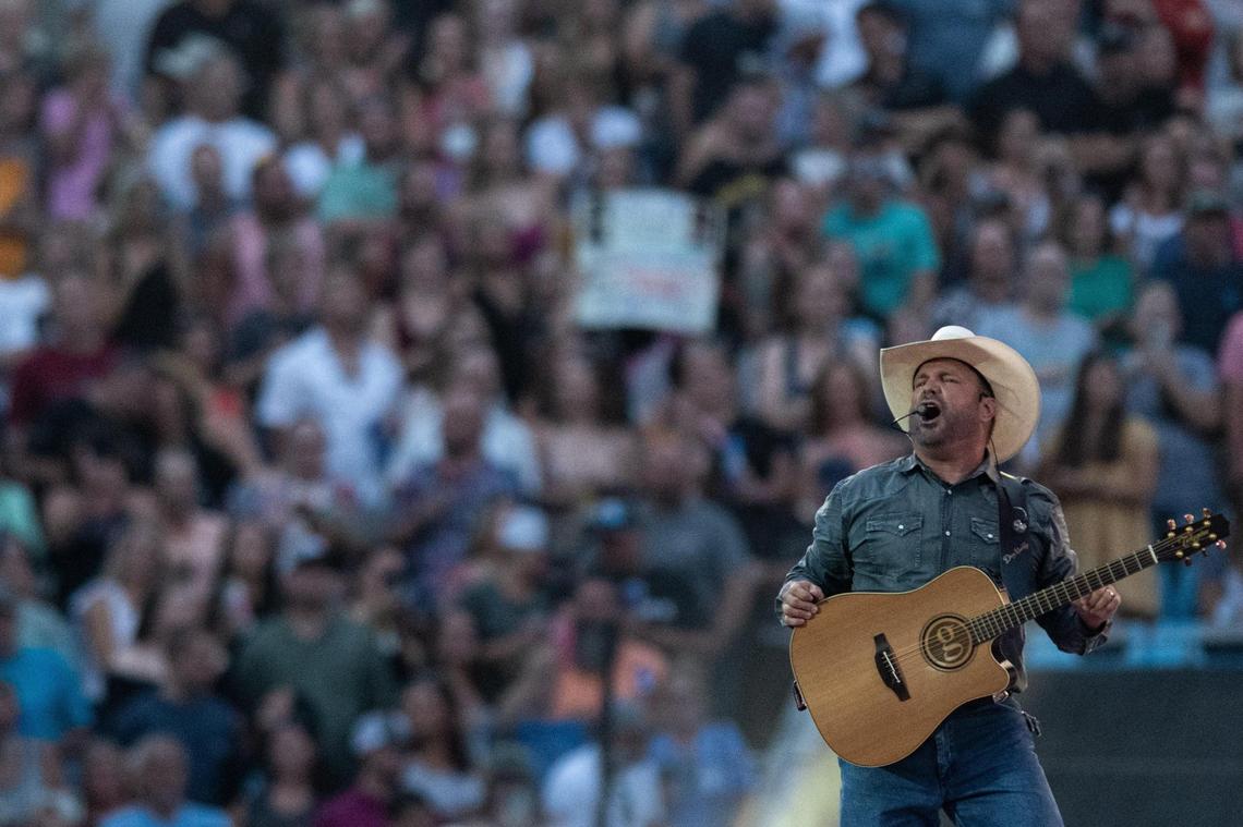 Garth Brooks performs live before a packed lower-bowl crowd at the Bank of America Stadium Friday, July 15, 2022.