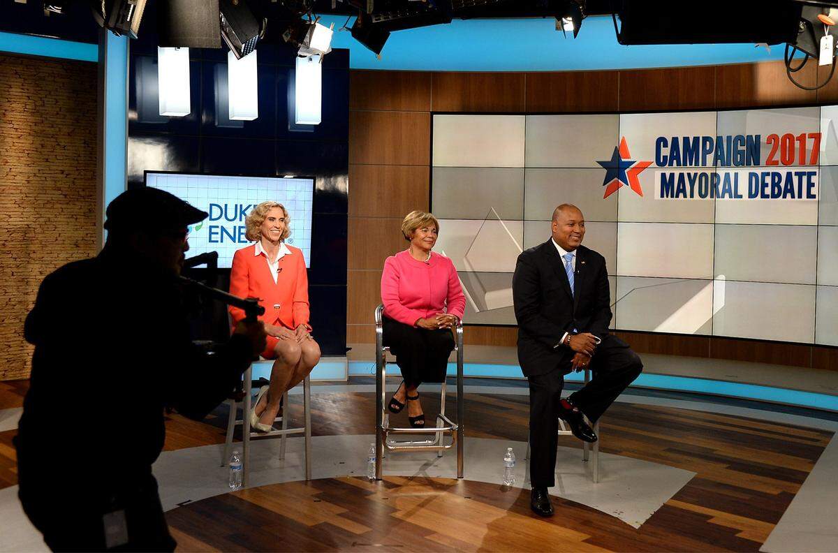 Charlotte Mayor Jennifer Roberts, left, Charlotte Mayor Pro Tem Vi Lyles and NC state senator Joel Ford participate in a Mayoral Debate on Wednesday, September 6, 2017.