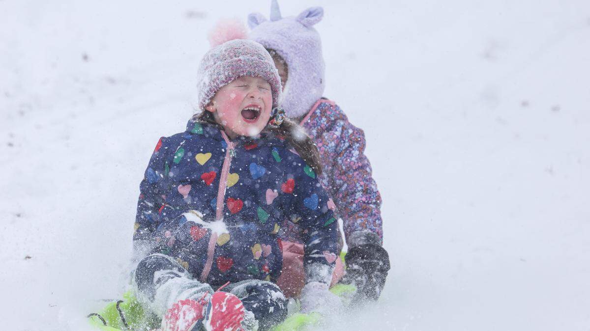 People sled in Cordelia Park in Charlotte, N.C., on Saturday, January 31, 2026.