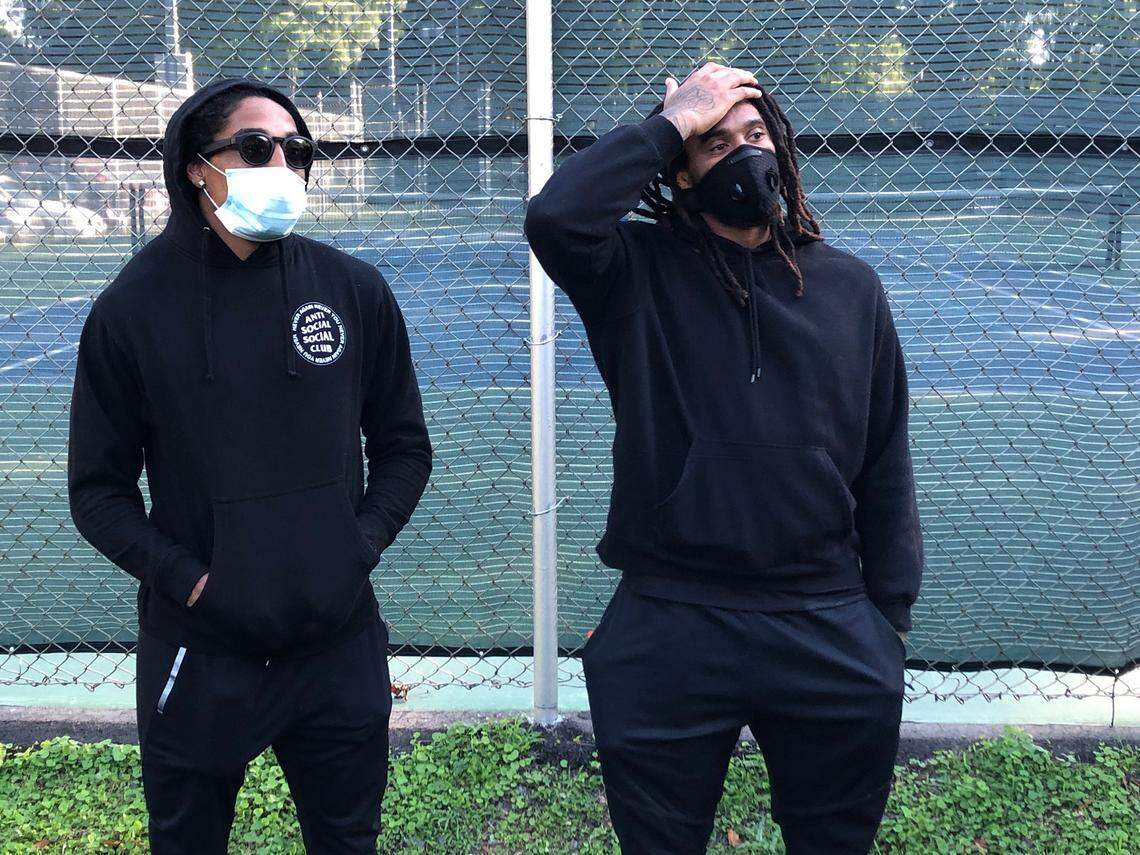 Panther safety Tre Boston (left) and linebacker Shaq Thompson are two of the most experienced players on what will be a young Carolina defense in 2020.