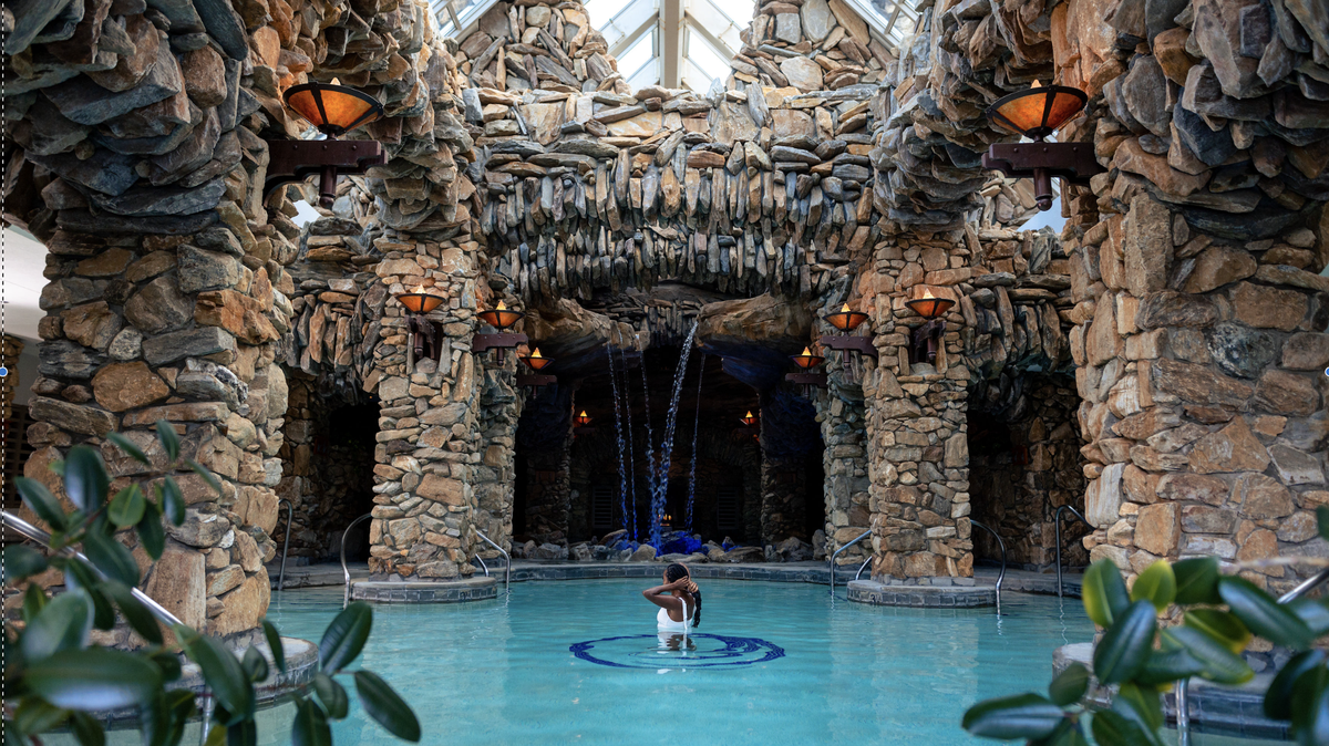 You’ll have to book a room at the Omni Grove Park Inn and reserve a day pass to use the spa facility, which features mineral pools with underwater music and waterfall pools, plus more.