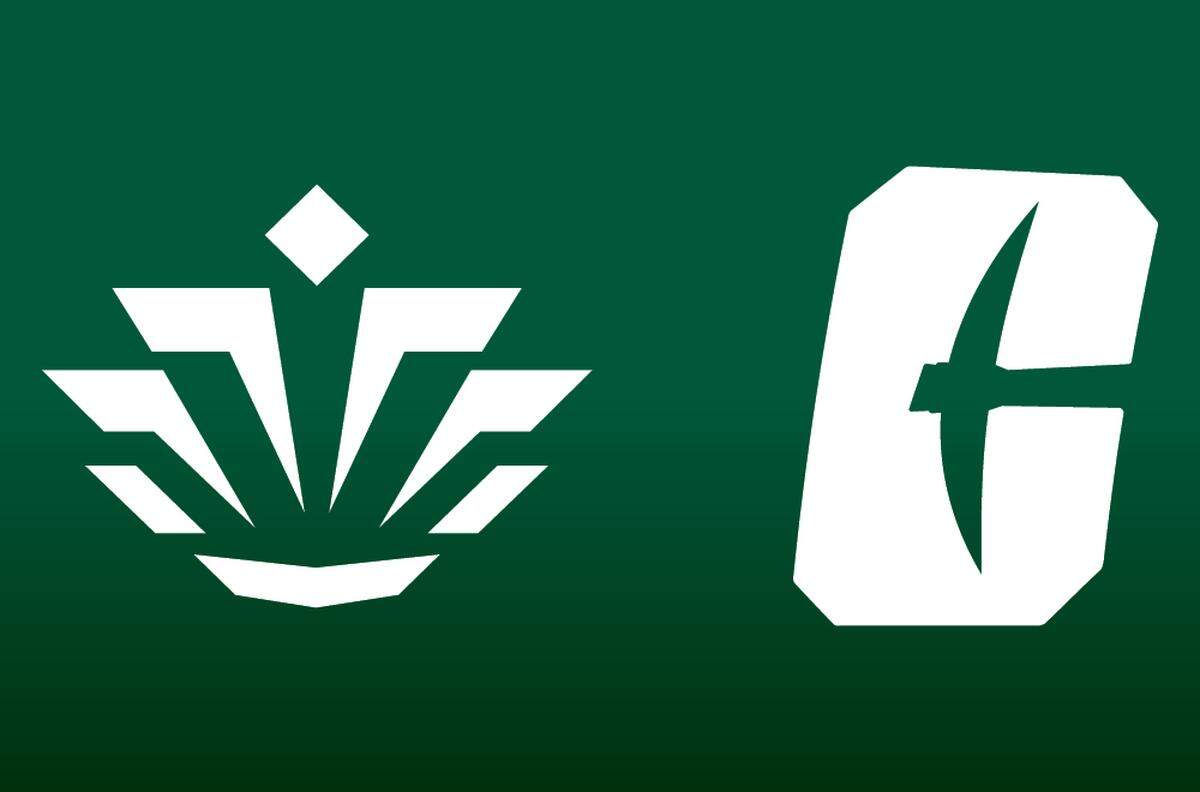 The University of North Carolina at Charlotte has ditched its crown logo (left) and adopt the All-in-C logo used by its athletics department.