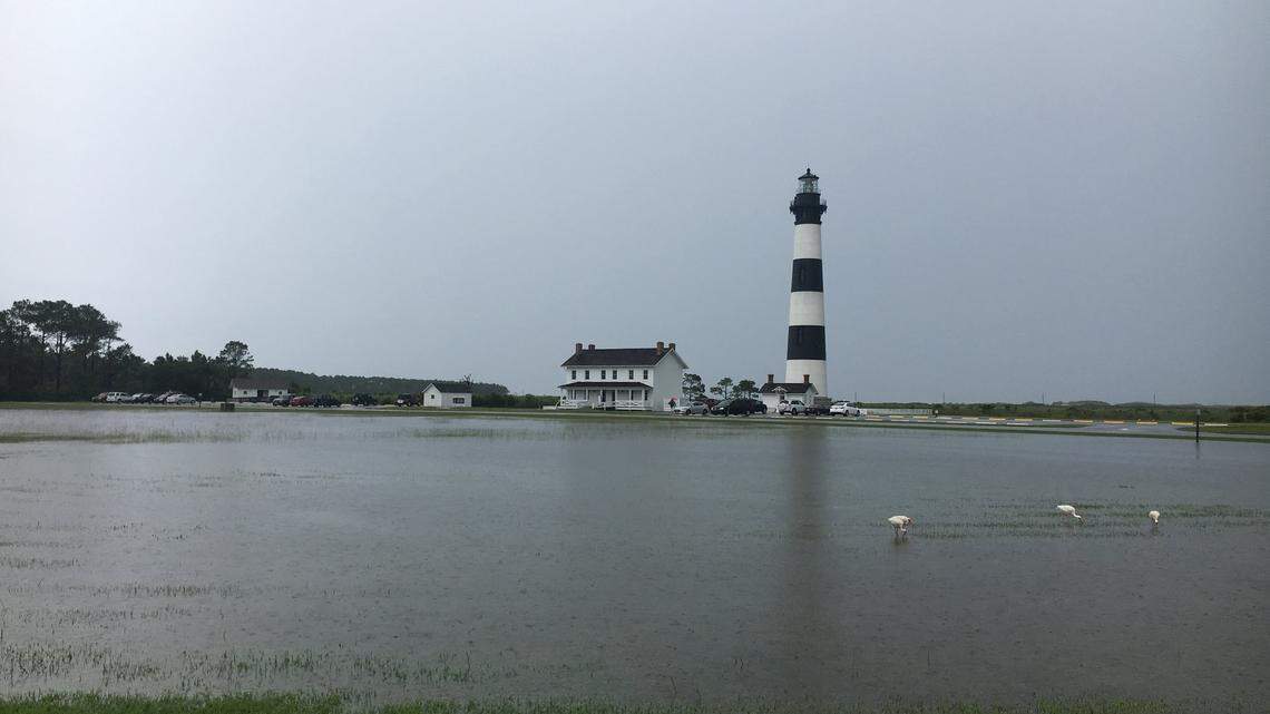 Standing water at the Bodie Island Light Station on July 25