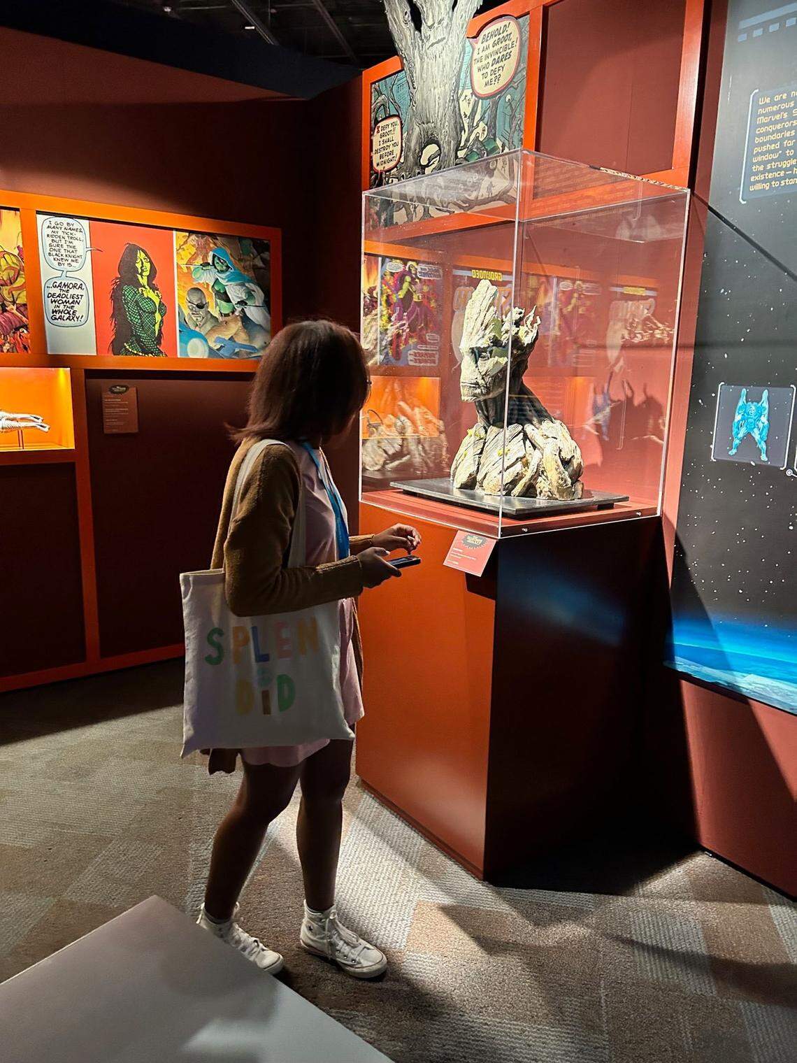 Groot from the “Guardians of the Galaxy” movies also was on display at the Marvel exhibit, but did not have much to say.