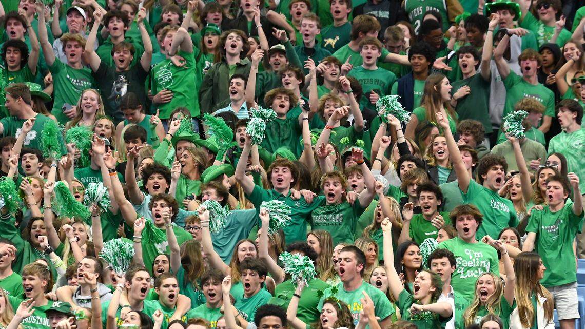 Myers Park fans cheer on their team during first half action against Richmond Senior in the NCHSAA state 4A championship game at the Dean Smith Center on Saturday, March 11, 2023.