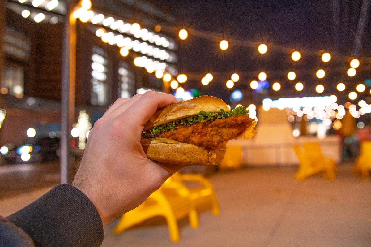 Leroy Fox’s Honey Buffalo Fried Chicken Sandwich is tangy and spicy, with sweet undertones of honey.
