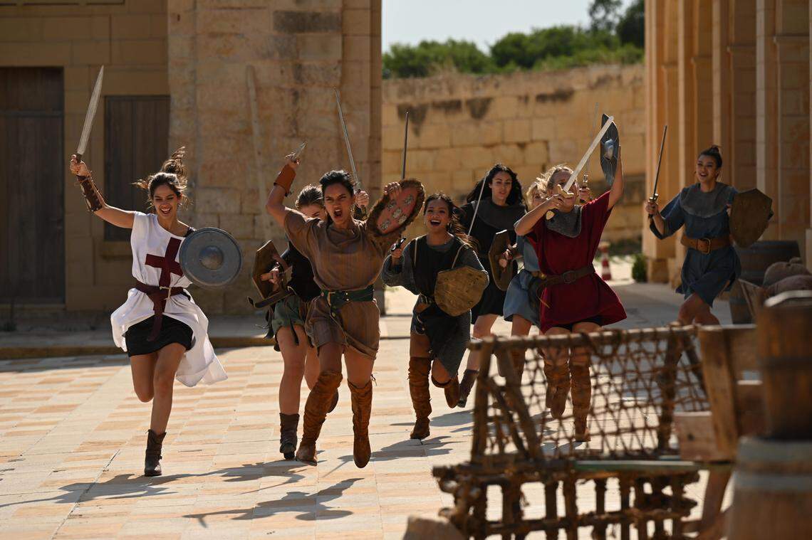 Madina and the other women taking part in a group date in Malta with Joey.