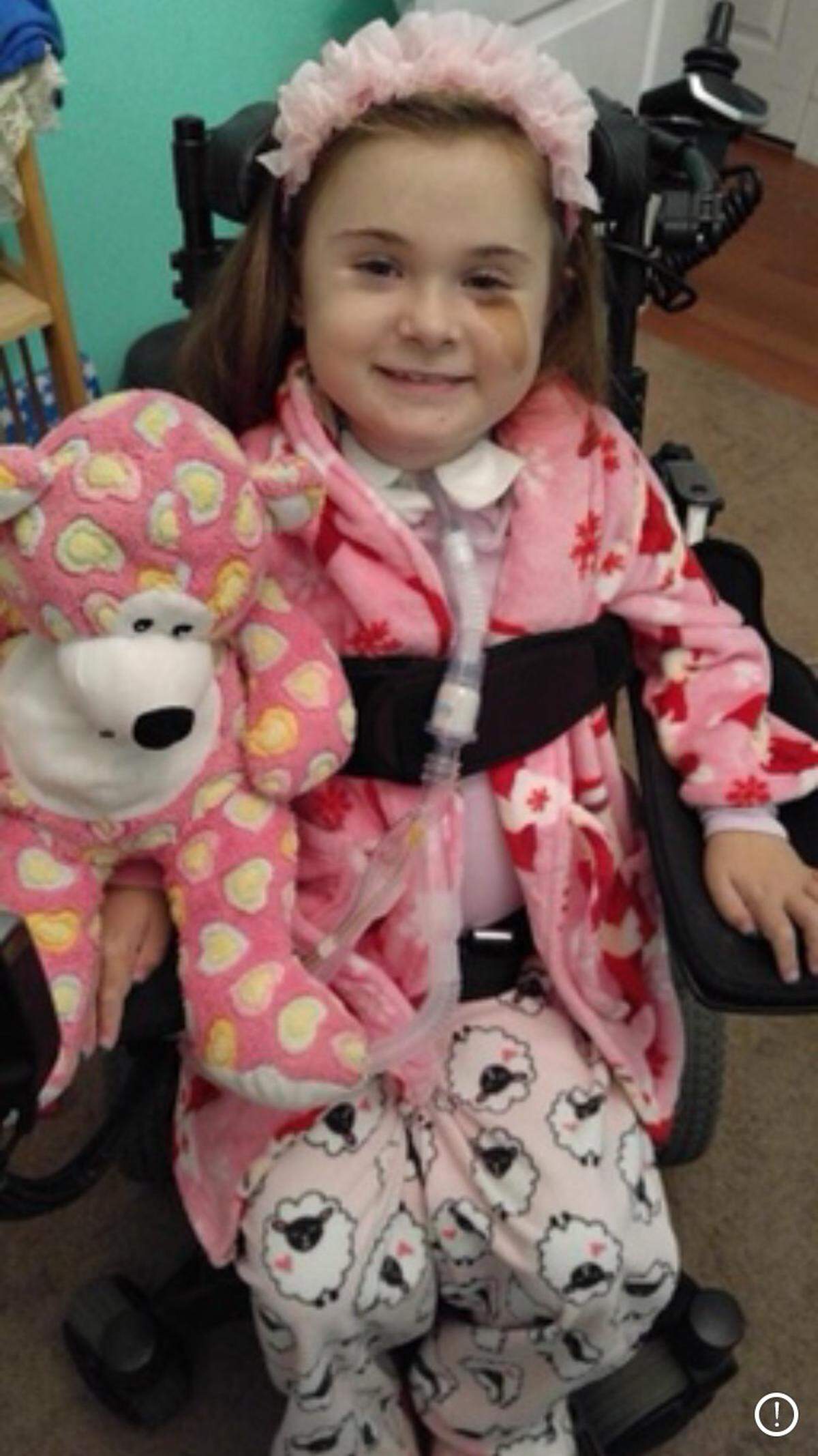 Brooke Haire holds her "Bear Bear," the stuffed animal her aunt will bring to the Blake Shelton show tonight, in honor of Brooke.
