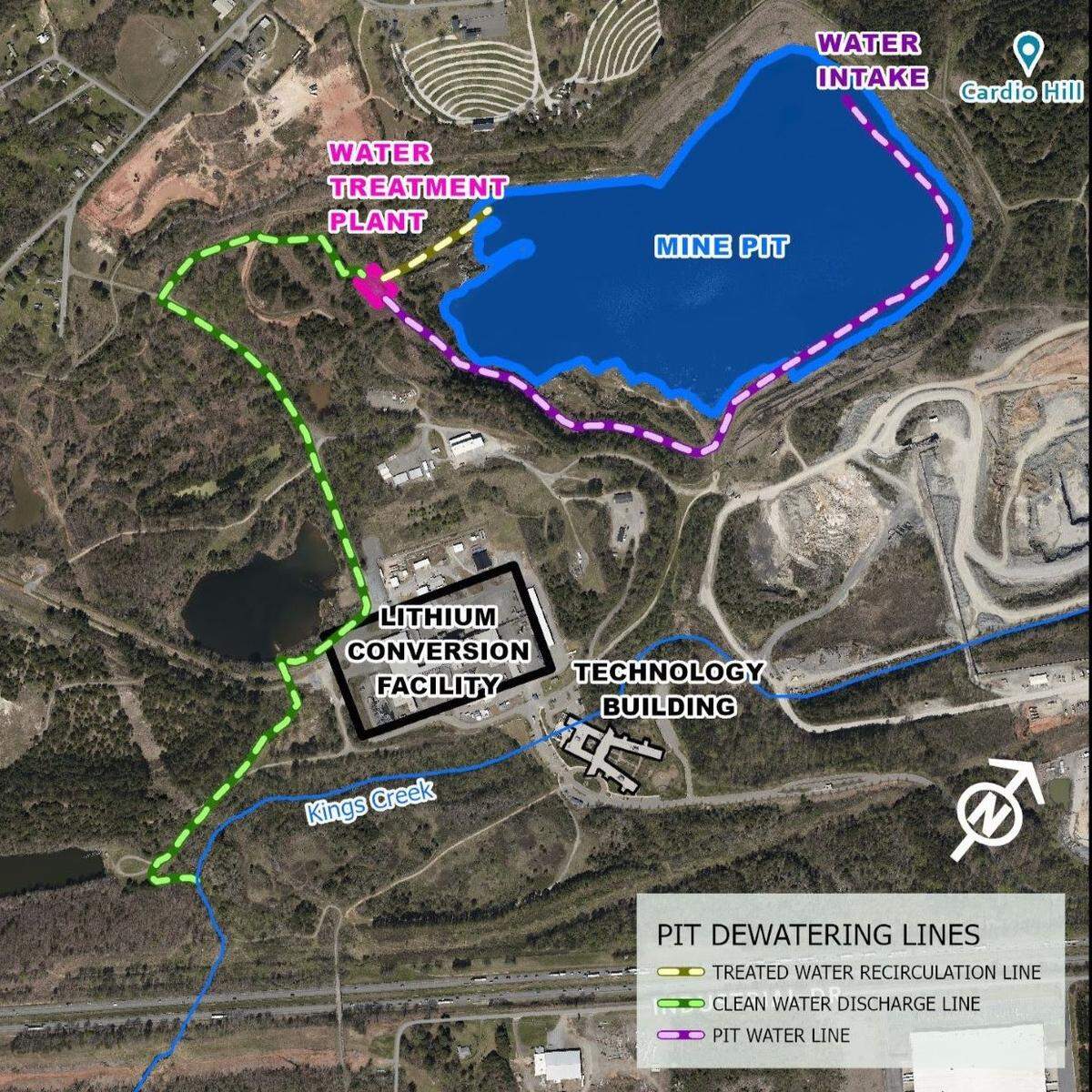 Albemarle Corp. illustration shows the lithium mine pit dewatering lines in Kings Mountain.