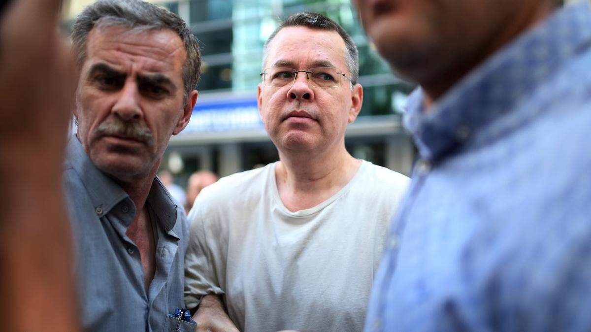 Pastor Andrew Brunson of Black Mountain, NC, arrives at his house in Izmir, Turkey, on Wednesday.