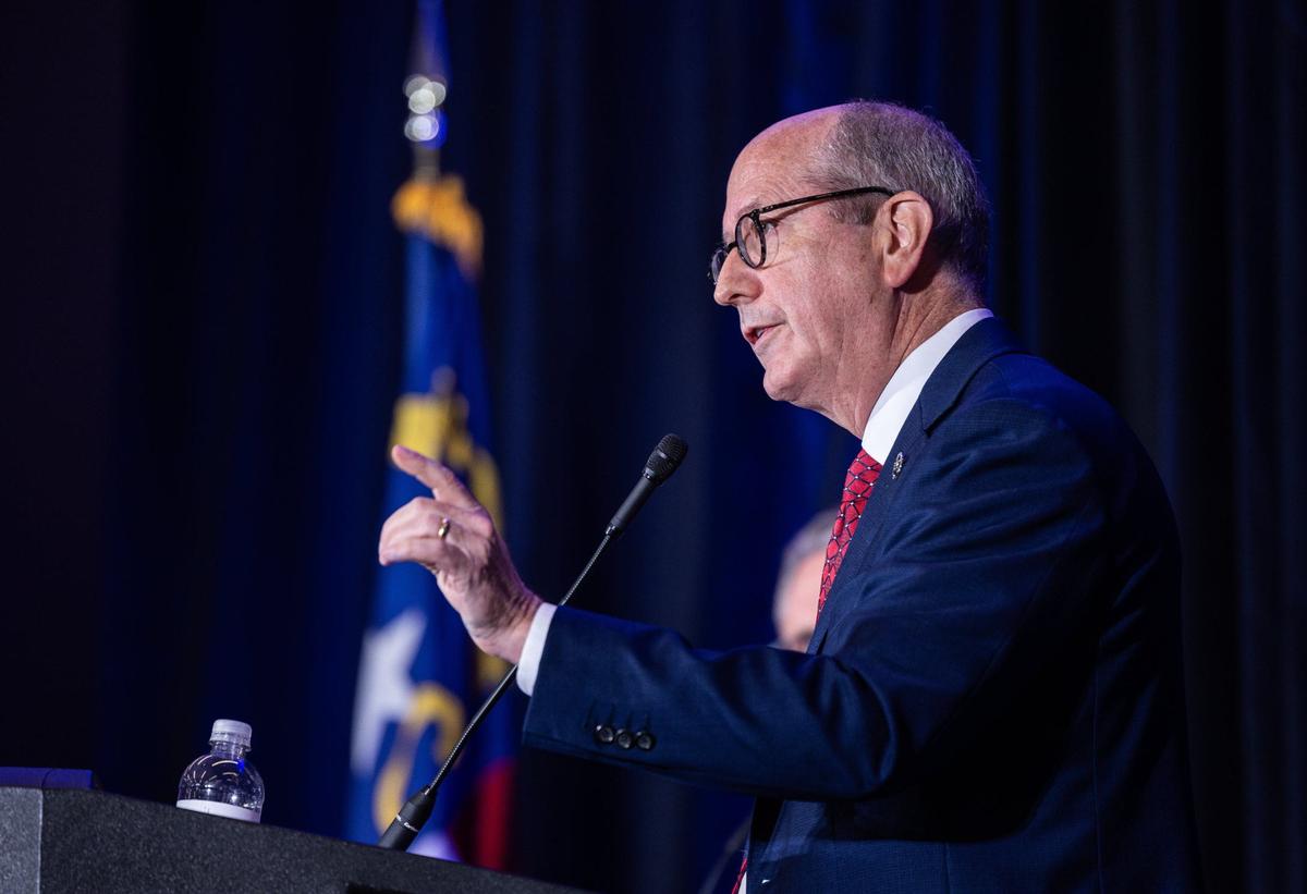 Dan Bishop debates Jeff Jackson in the Attorney General race at the Charlotte Convention Center in Charlotte, N.C., on Friday, June 21, 2024.