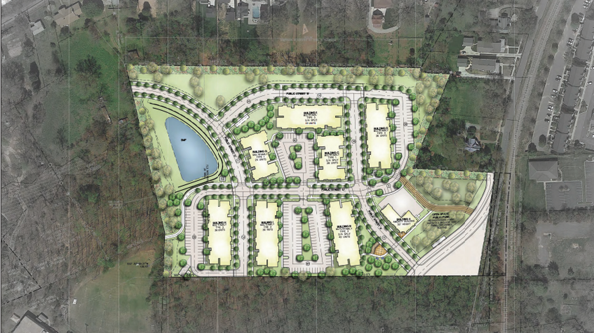A 2020 preliminary illustrative landscape plan for Potts Street Residential in Davidson.