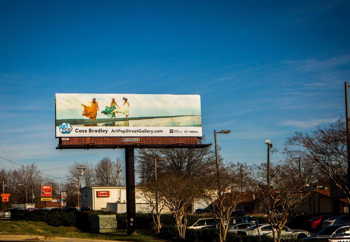 This billboard, featuring art by Cass Bradley, is one of ArtPop’s Street Gallery’s 20 billboards that commuters see around the area. ArtPop also displays local artists’ work at the airport, in shopping centers and uptown restaurants.