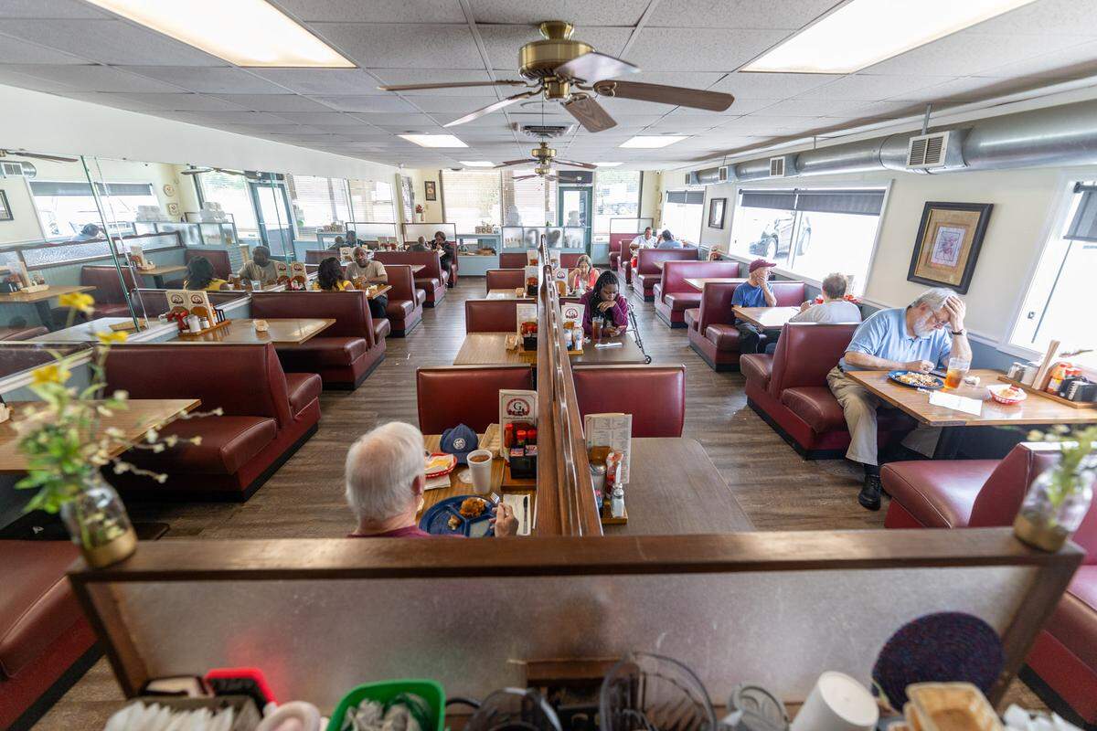 The dining area at Circle G Restaurant is often filled with regular customers.
