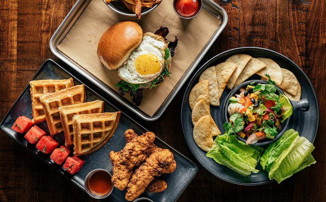 Link & Pin’s second location is open in Hunterville with a weekend brunch that includes items like chicken and waffles, Brussel sprouts and mixed greens salad, and a house burger topped with an egg, as well as shrimp and grits and an vegetarian Impossible burger.