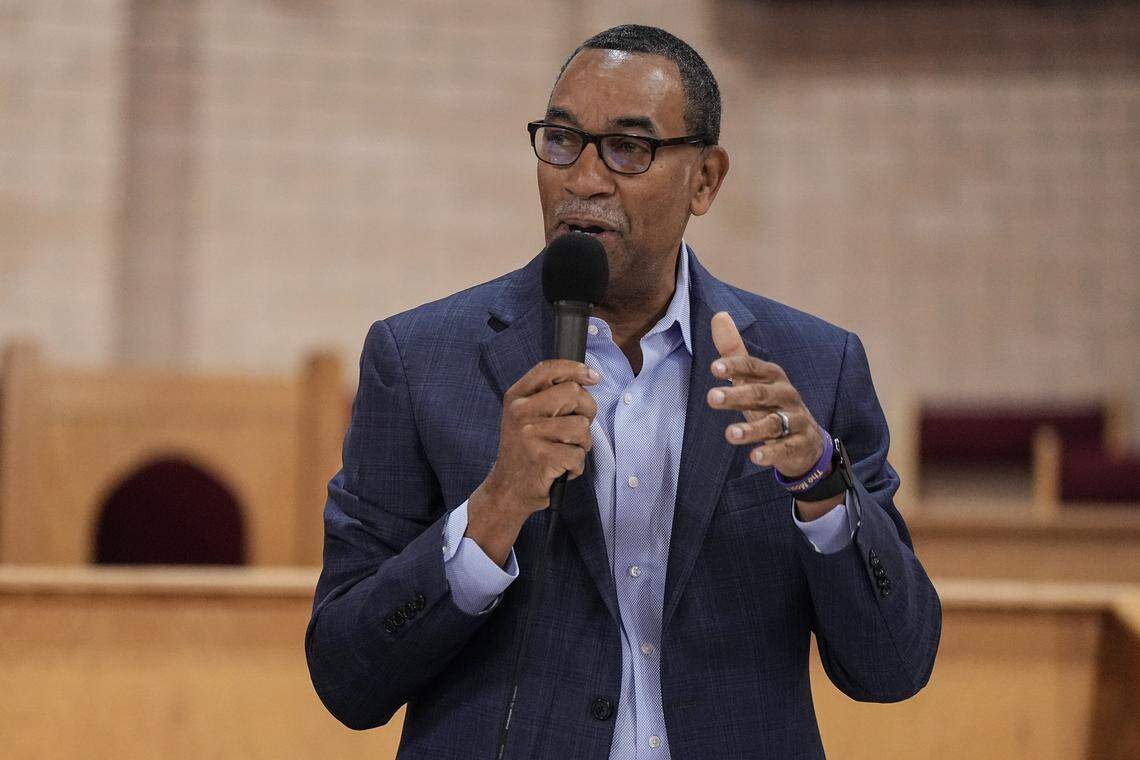 Charlotte City Council At-Large Representative James (Smuggie) Mitchell Jr. speaks during a candidate forum, hosted by the Black Political Caucus of Charlotte-Mecklenburg Saturday, Aug. 2, 2025, in Charlotte, N.C.