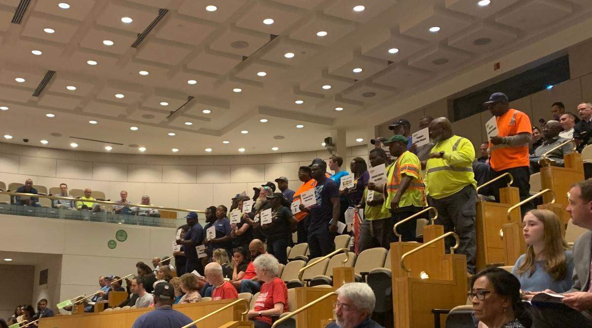 A crowd of Charlotte city workers attended Monday’s City Council meeting after marching from Marshall Park in uptown. Twenty people spoke during a budget public hearing — most of whom were Charlotte city workers.