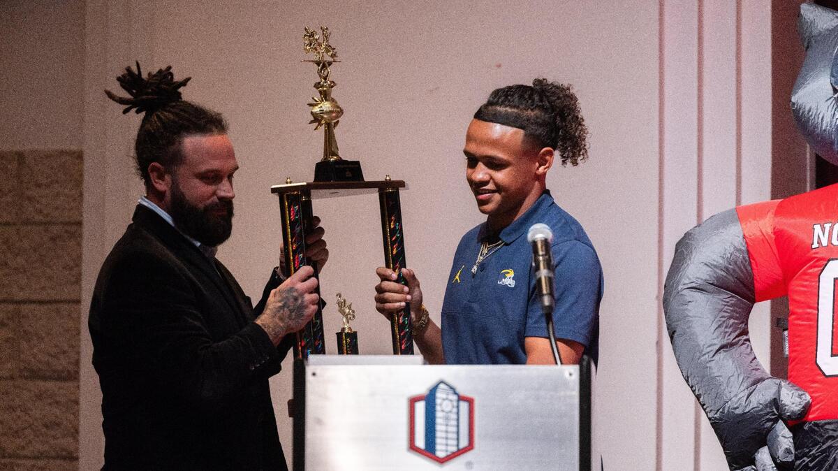 Jadyn Davis is named Mr. Football during a ceremony for Providence Day’s early college signees Charlotte, N.C., on Friday, December 8, 2023.